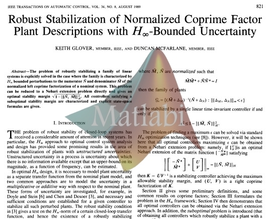 Robust Stabilization of Normalized Coprime Factor Plant Descriptions with H inf Bounded Uncertainty